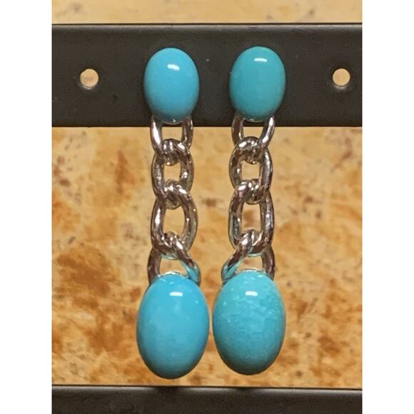 Sterling Silver and Turquoise Earrings Dangle/Drop By EA - Picture 3 of 9